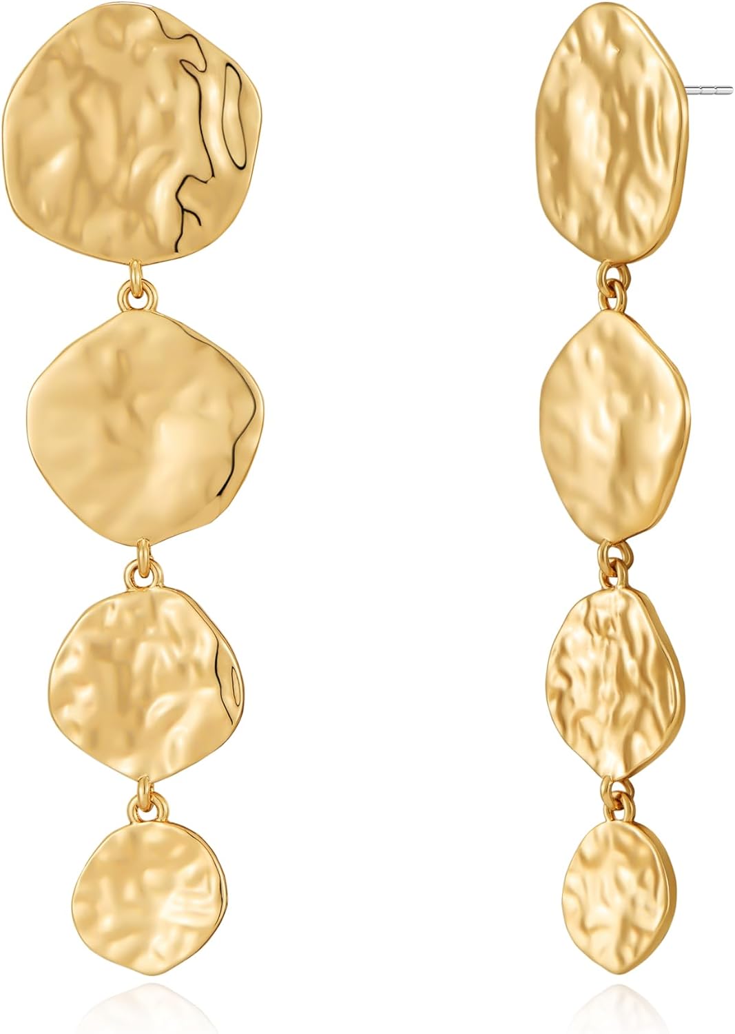 Gold Earrings For Women With Four Hammered Circle Round Gold Leaf Earring Worn Gold Dangle Drop Earrings Statement Earrings Fashion Jewelry