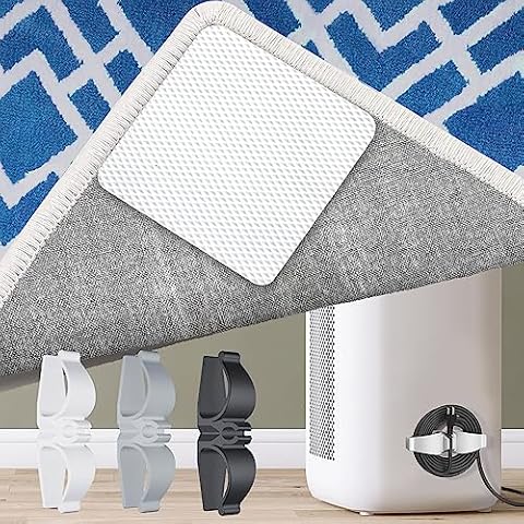 Lancord 4PCS Reusable Rug Pad Grippers and 8 Pack Cord Organizer for Appliances Cover