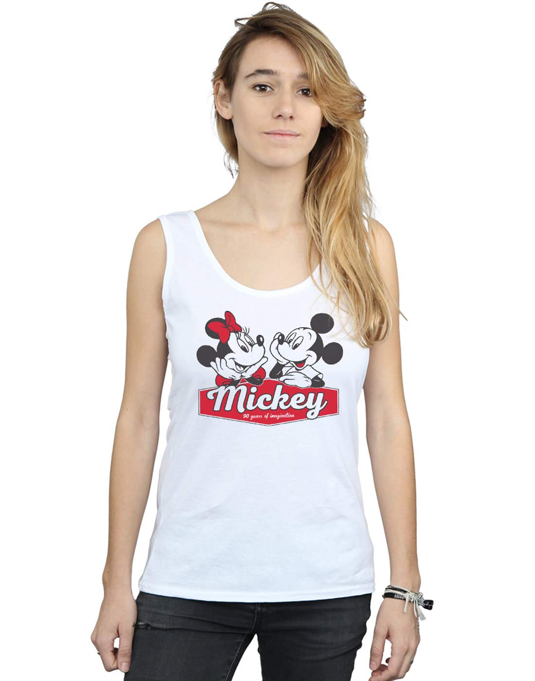 Absolute Cult Women's White Disney Mickie And Minnie 90 Years Vest Medium