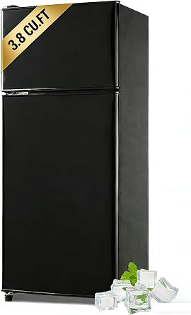 KRIB BLING 3.8 Cu.Ft Refrigerator 2 Door 7 Level Adjustable Thermostat Control Top-Freezer Refrigerator Lock Fresh Energy Saving Black