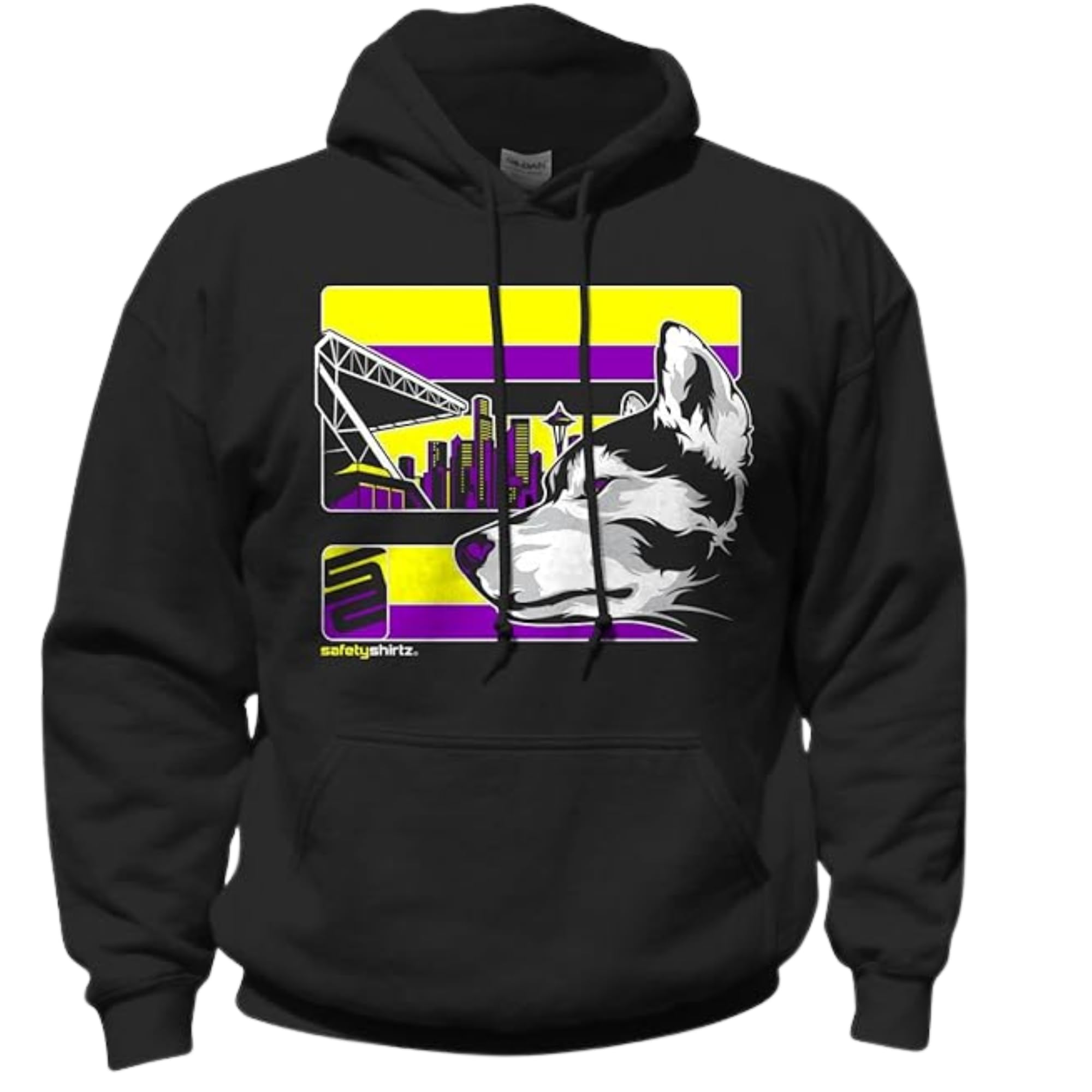 SafetyShirtz Men's Purple Reign Hi-Vis Safety Stripe Hoodie, Neon Yellow/Purple/Black - 3X-Large