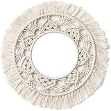 ボヘミアン織タペストリー装飾、マクラメ壁掛けタッセルラウンドウォールアートデコ北欧ホームクリスマス装飾寝室リビングルーム用 (ホワイト)