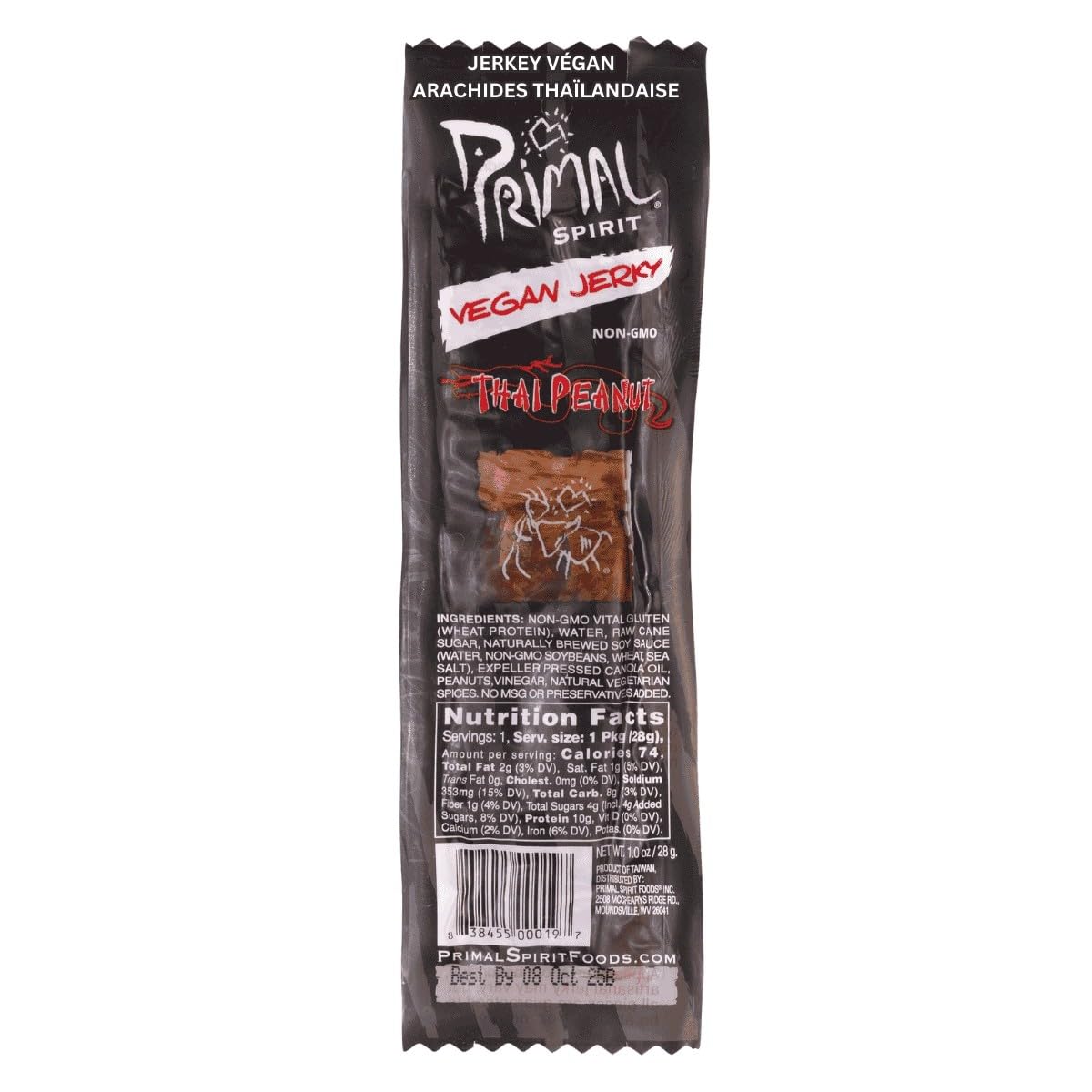 Primal Spirit, Vegan Meat Alternative Jerky, Thai Peanut Flavor, 1 oz