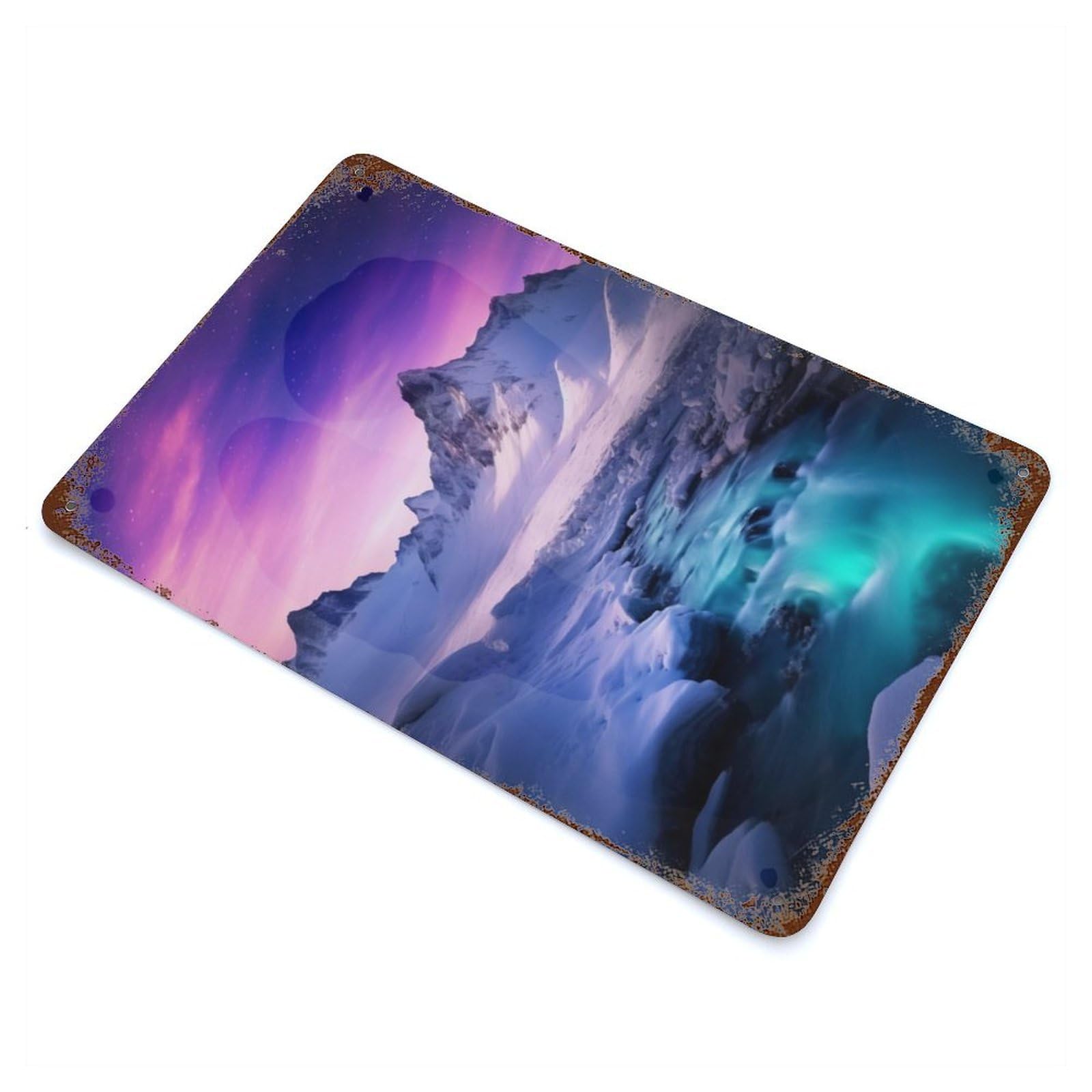 Northern Lights Mountains 11.8"x7.9" Rusty Metal Tin Sign, Novelty Wall Decor for Cafe, Home Bar And Lounge Decor
