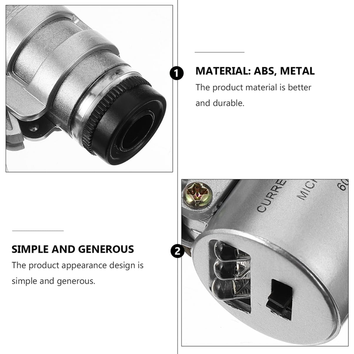 DOITOOL 2 Set Microscopio Mini Portatile con Luce LED Set per Gioielli E Rilevamento Monete Compatto E Facile da Trasportare Ottima visibilità Scuri 2 Pezzi * 2