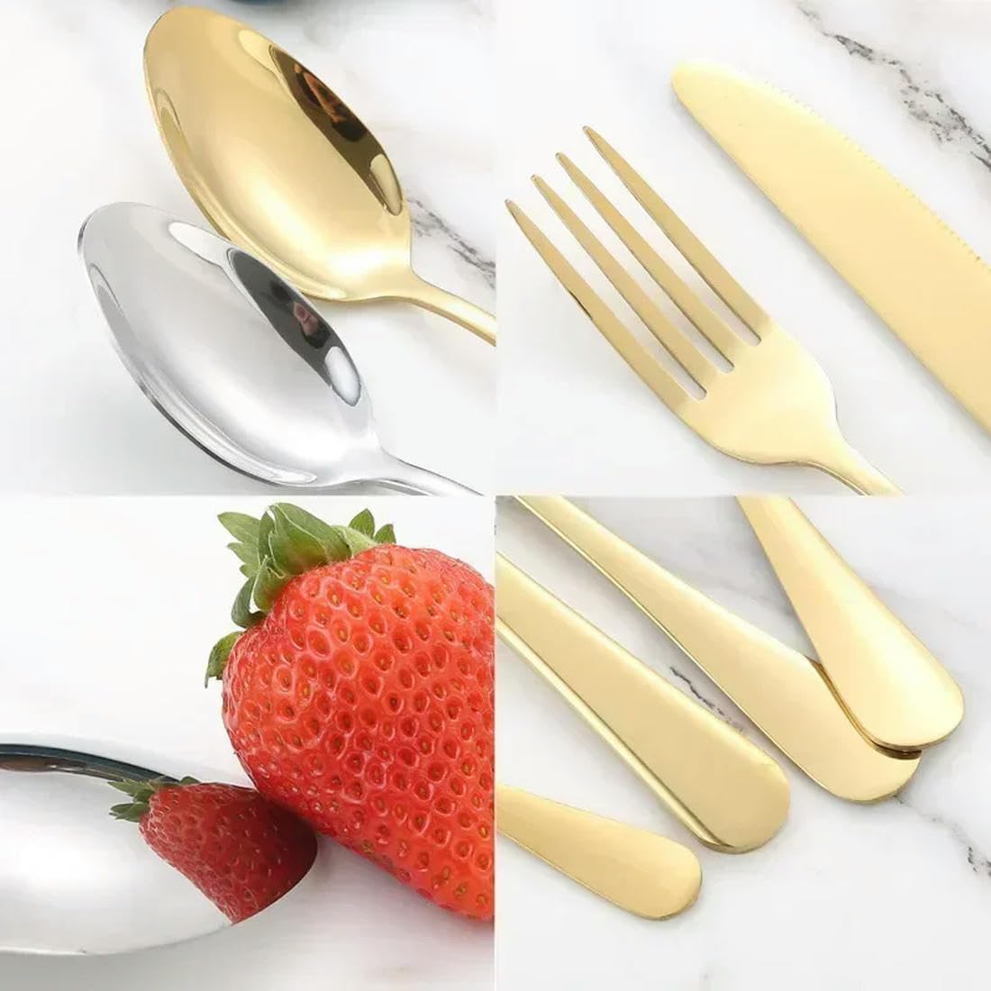 Ensemble de Couverts de Restaurant en Acier Inoxydable, 24 pièces, Couverts dorés, légers et spéculaires, Couteau à Steak, Fourchette, cuillère à café, avec boîte Cadeau