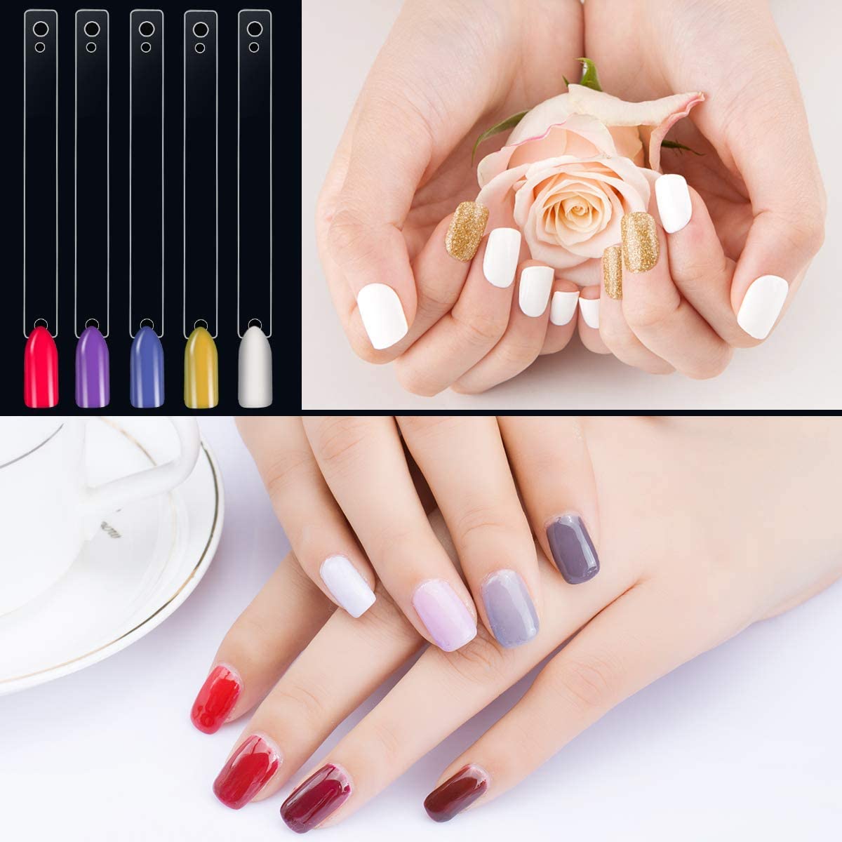 COSLUXE Fan-shaped Nail Art Tips Display Polish Board Display Practice Sticks Tool with Metal Screw Split Ring Holder (Clear, 50 Pcs set) 4