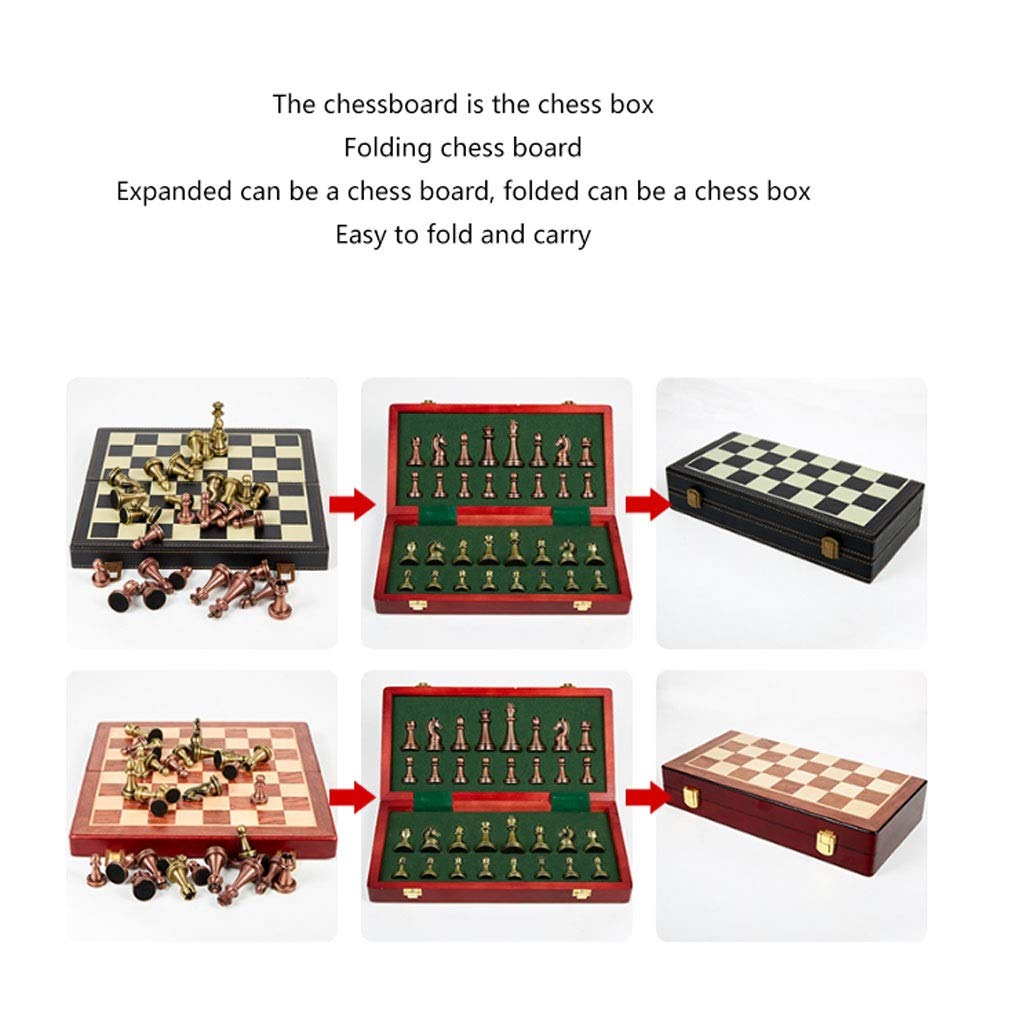 MYBA Schachspiel Schach Holz/Leder Schachspiel mit Schachfiguren, Klappspielbrett mit Aufbewahrung, Schach für Reisespiele Spielzeug Geschenk Geschenk (Color : B)