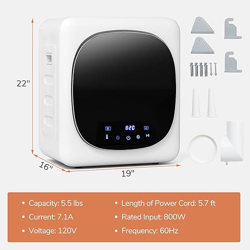 Miniatura 5 de COSTWAY Secadora de ropa portátil, secadora compacta de 1.5 pies cúbicos con bañera de acero inoxidable y panel táctil LED, secadora de lavandería