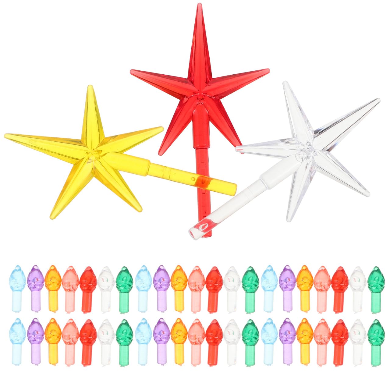 MAGICLULU 103pcs in 7 Colors Plastic Christmas Tree Replacement Bulb Christmas Replacement Bulbs Plastic Lights Pegs ๏ผ 3 Stars Tree Topper Ornament Star Topper Ornaments for Xmas Decorations
