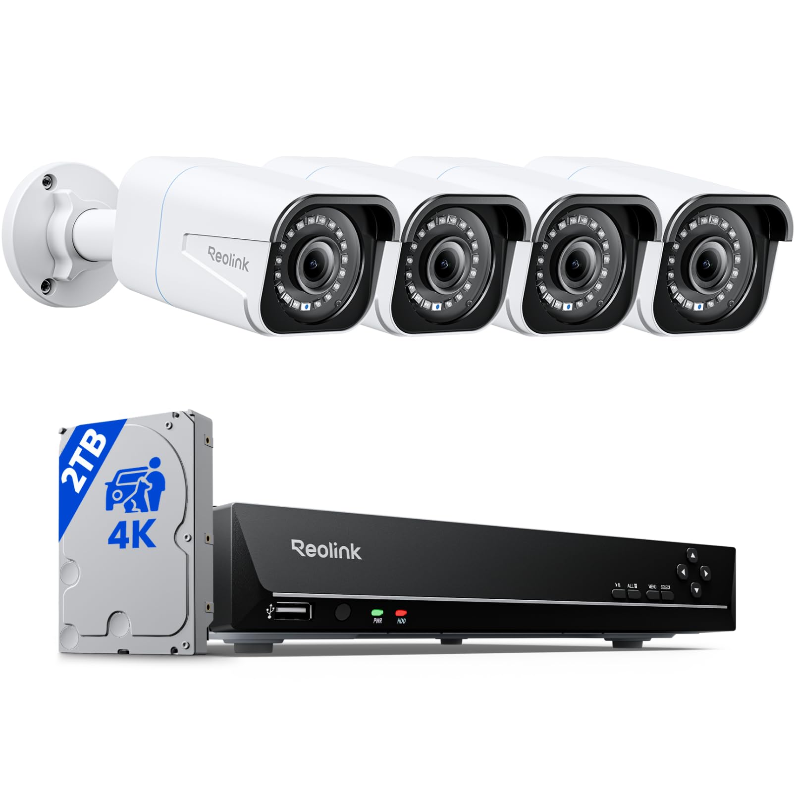 Reolink System kamer monitoringu 4K PoE H.265, 4 szt. Wykrywanie osób/pojazdów 8MP Przewodowe zewnętrzne kamery CCTV IP...