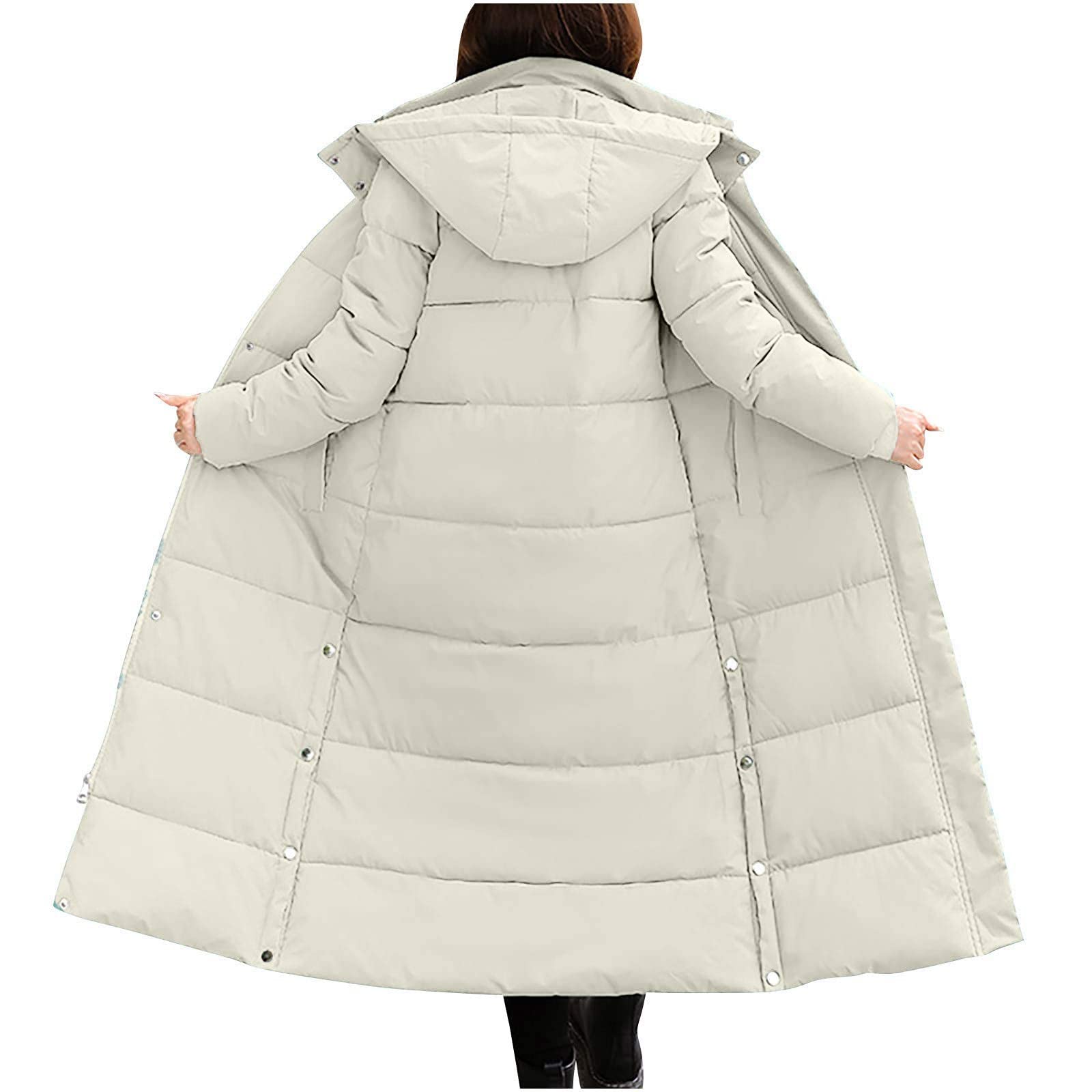 Daunenmantel Damen Lang Mantel Warm Winter Daunenjacke Elegant Mit Taschen Wintermantel Einfarbig Damen-Mäntel Langarm Puffer Jacke Winddicht Winterparka Mit Kapuze Parka Mit Reissverschluss