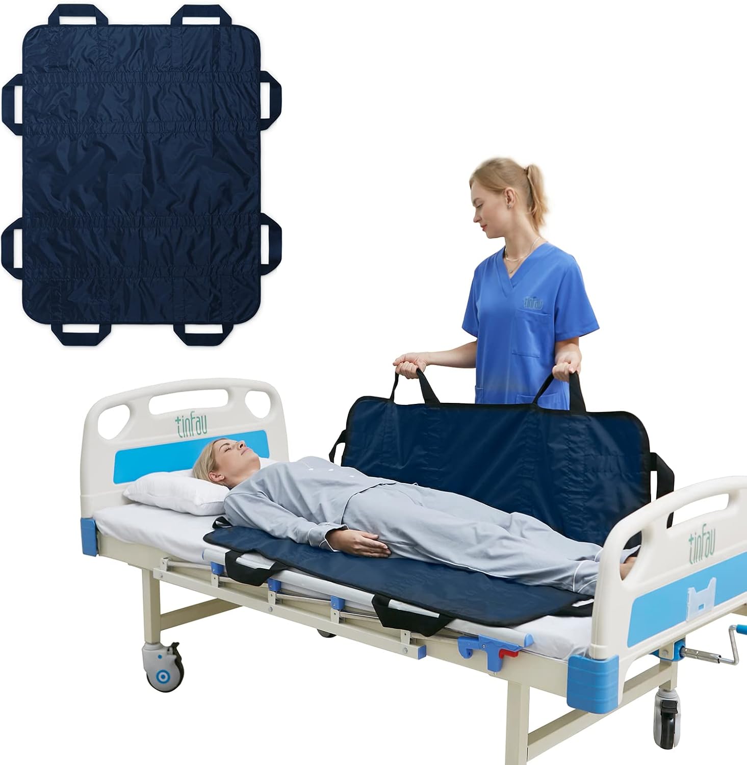 Bed Positioning Pad for Turning, Lifting & Sliding, 50″ X 40″ Multipurpose Waterproof Transfer Sheet with Reinforced Handle, Reusable Washable Patient Positioning Sheet for Bedridden, Caregiver, Blue Bed Positioning Pad for Turning, Lifting & Sliding, 50″ X 40″ Multipurpose Waterproof Transfer Sheet with Reinforced Handle, Reusable Washable Patient Positioning Sheet for Bedridden, Caregiver, Blue