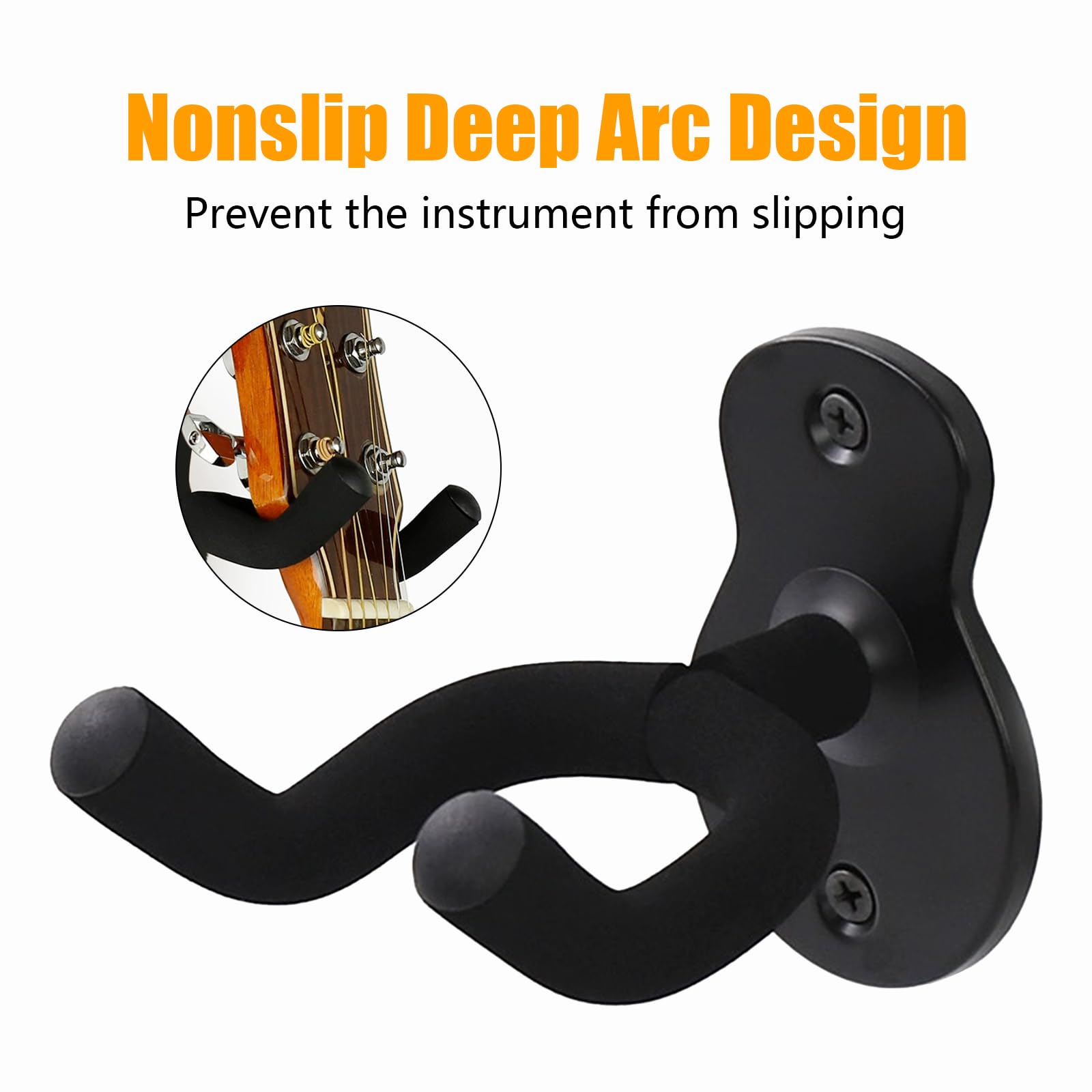 Support Guitare Mural avec éponge de Protection, Accroche Guitare Mural en Métal, Porte Guitare Mural Hooks pour All Guitares, Basse, Banjo, Avec vis