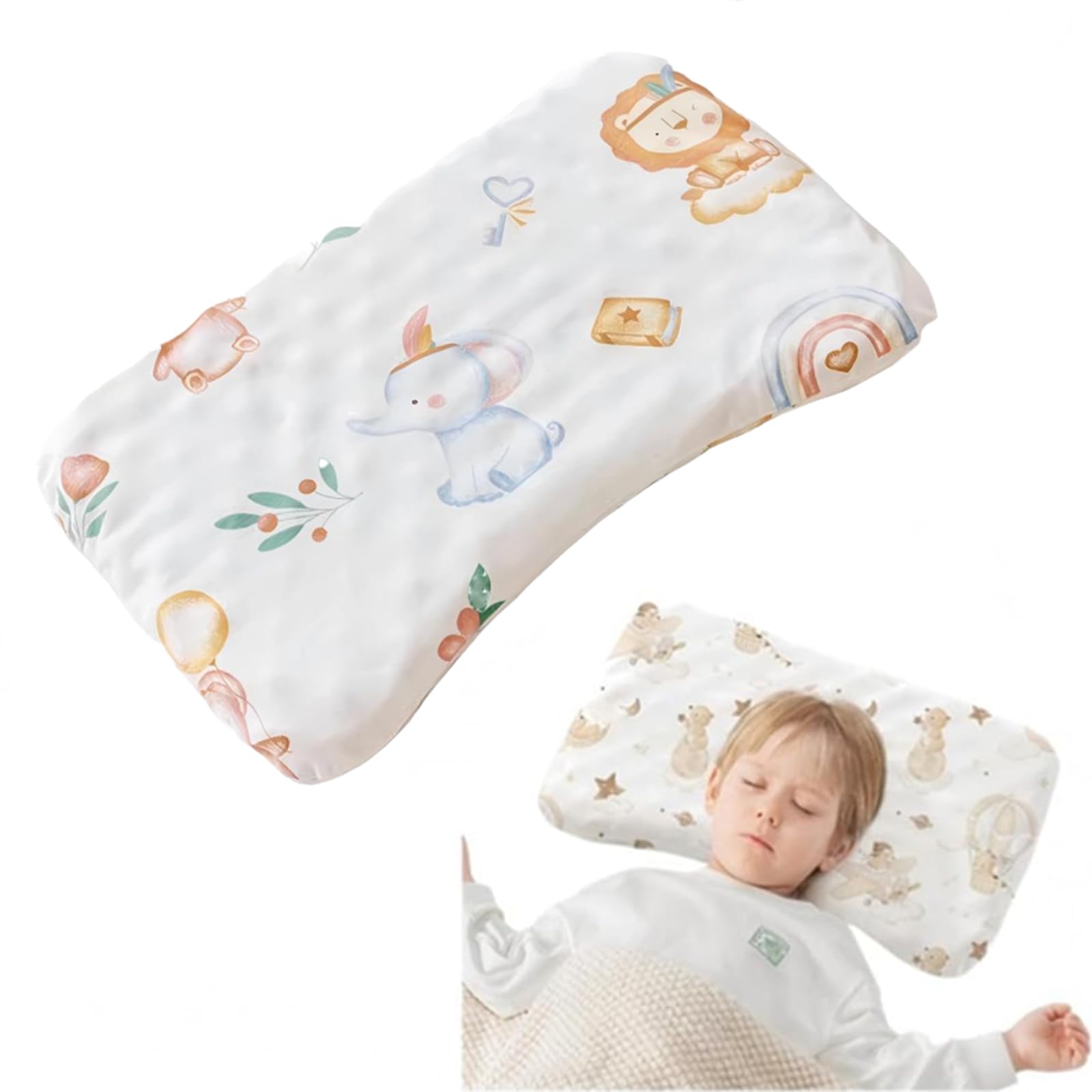 Food-Grade Silicone Kids Pillow (1-6Y): Safe & Comfortable Snug, Antibacterial & Breathable – Washable & Quick-Drying, Soft Yet Supportive, Holds Shape Through Long Sleep. (lion,5CM)