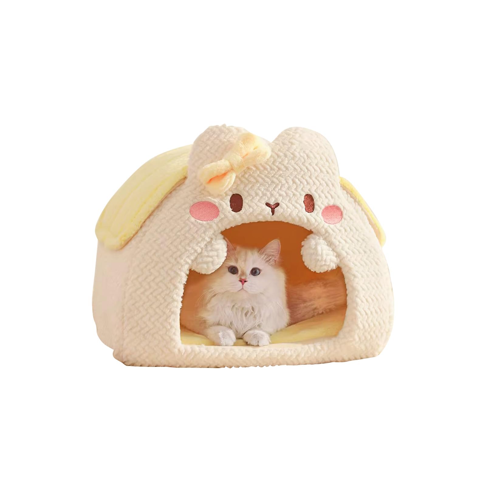 Galatée Plush Cat Igloo, Cute Cat House With Washable Cushion, Foldable Portable Pet Bed (S, Pink)