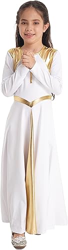Miniatura 3 de JEATHA Vestido metálico para niñas, disfraz de baile de elogios líricos de longitud completa, vestido de culto litúrgico para iglesia