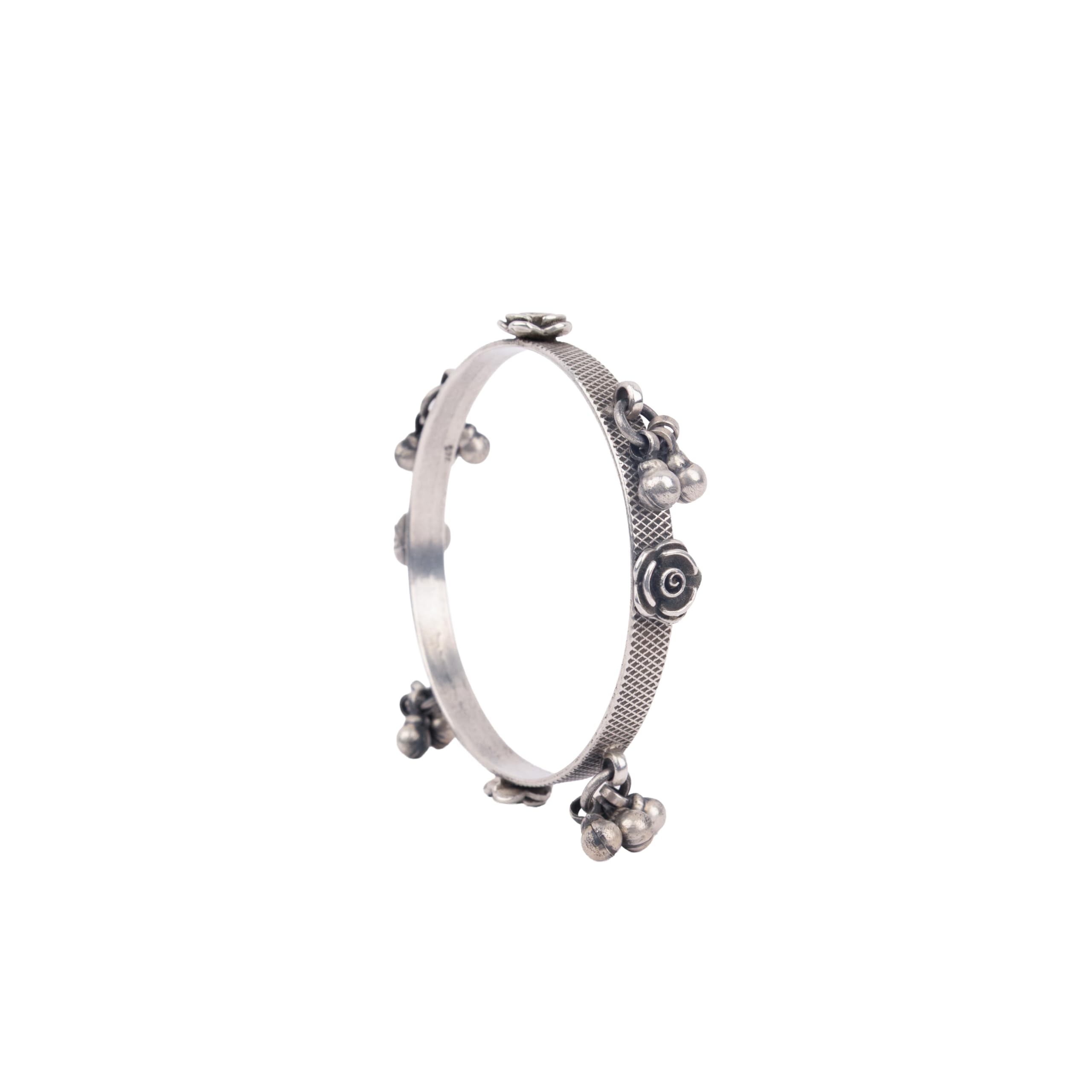 925 Sterling Silver Bangle/Bracelet, Anvaya Textured Flower Ghughri Bangle,Well Stamped with 925,Traditional Silver Chudi, Handcrafted Silver Oxidized Bangle,Gift for Her-image-38