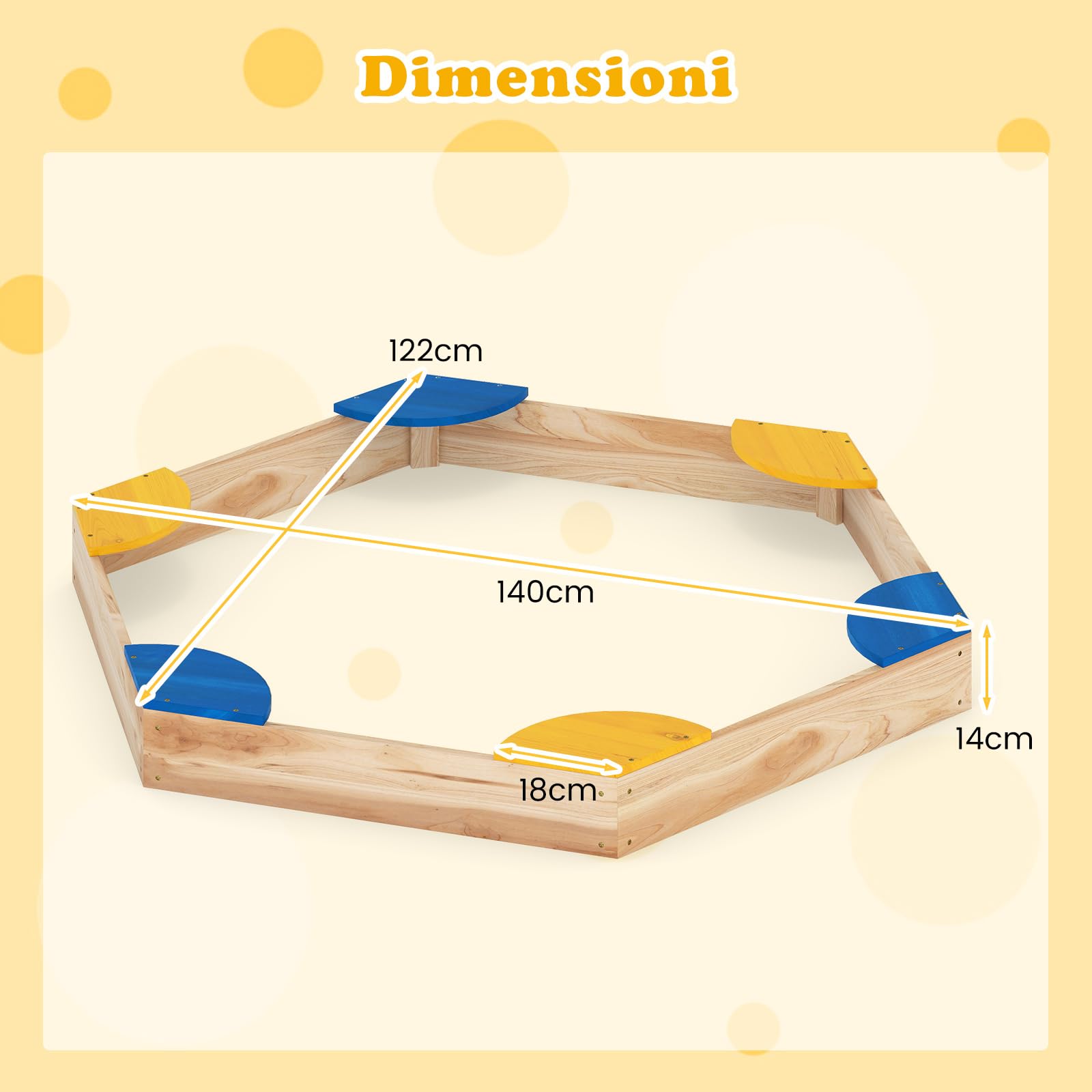 COSTWAY Sabbiera in Legno per Bambini, Combo Piscina di Sabbia e Fioriera Aperta con 6 Sedili per Giardino, 140 x 122 x 14 cm, per Bambini 3 Anni+
