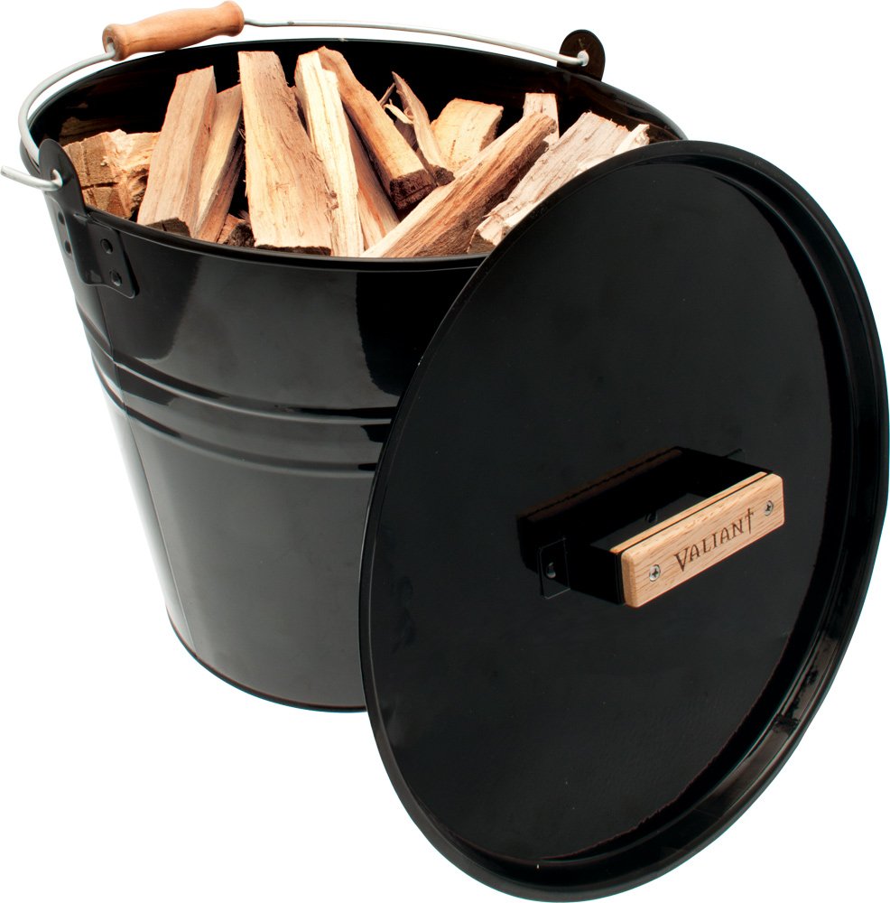 Valiant Fireside Bucket | Coal Skuttle | For Wood & Fuel | Black Gloss Metal