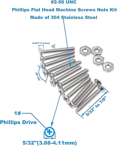 Miniatura 4 de HVAZI #2-56 UNC - Kit surtido de tornillos de cabeza plana Phillips de acero inoxidable
