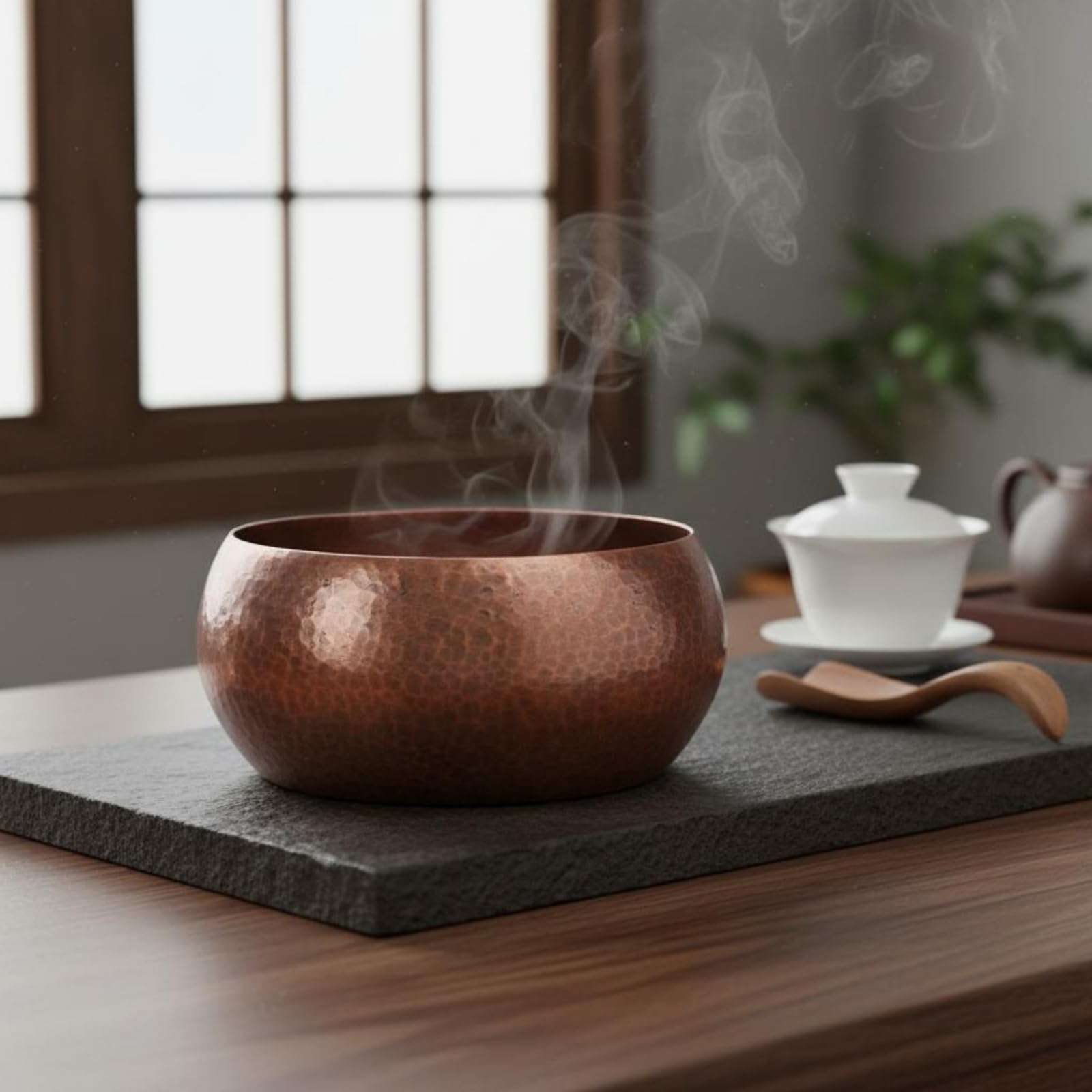 Rame Ciotola Tazza Pentola Catino Boccale per tè in Rame Martellato con Texture Artigianale per Risciacquo E Organizzazione del Set da tè Accessorio, caffè, Grande, 1.5 Spessore