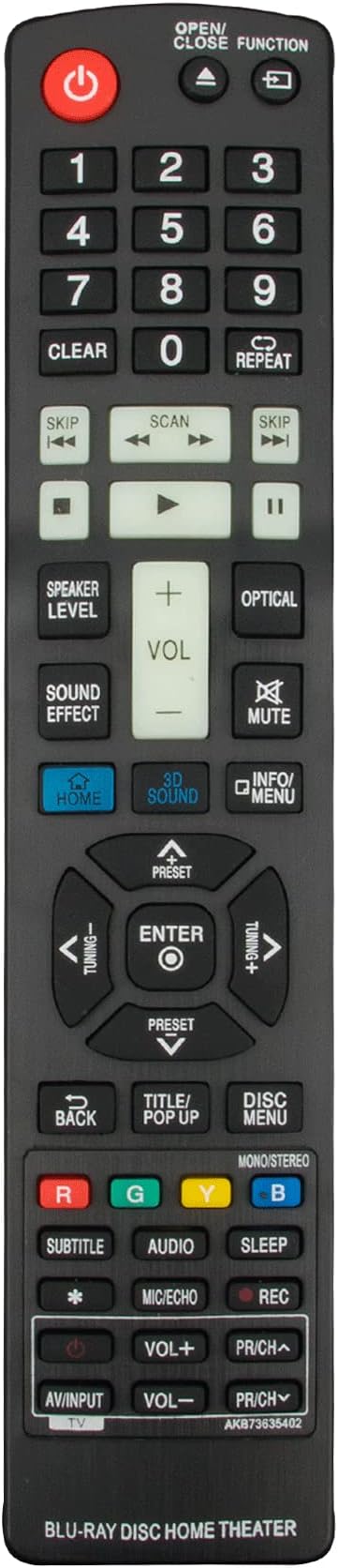 AKB73635402 Replace Remote Control fit for LG Home Theater System BH9320H BH7220BW BH7520TW BH9520TW BB5520A S92H1-S S92T1-C S92T1-W S72B1-F S72B1-S S72B1-C S72B1-W S72T1-S S72T1-W S92T1-S SHX56-D