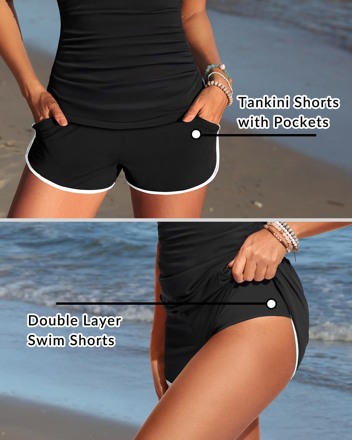 Badeanzug für Damen, Tankini mit Shorts, Zweiteiliger Badeanzug mit Bauchkontrolle mit Taschen 2025