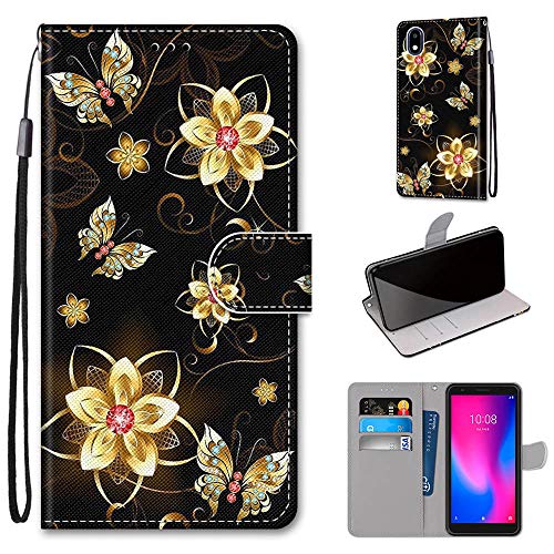 Ranyi ZTE Avid 579 Case, ZTE Blade A3 2020 Case, Cute Pattern Leather Wallet Case with Credit Card Holder Kickstand Featuer Hand Strap Flip Folio Magnetic Wallet Case for ZTE Avid 579 -Flower