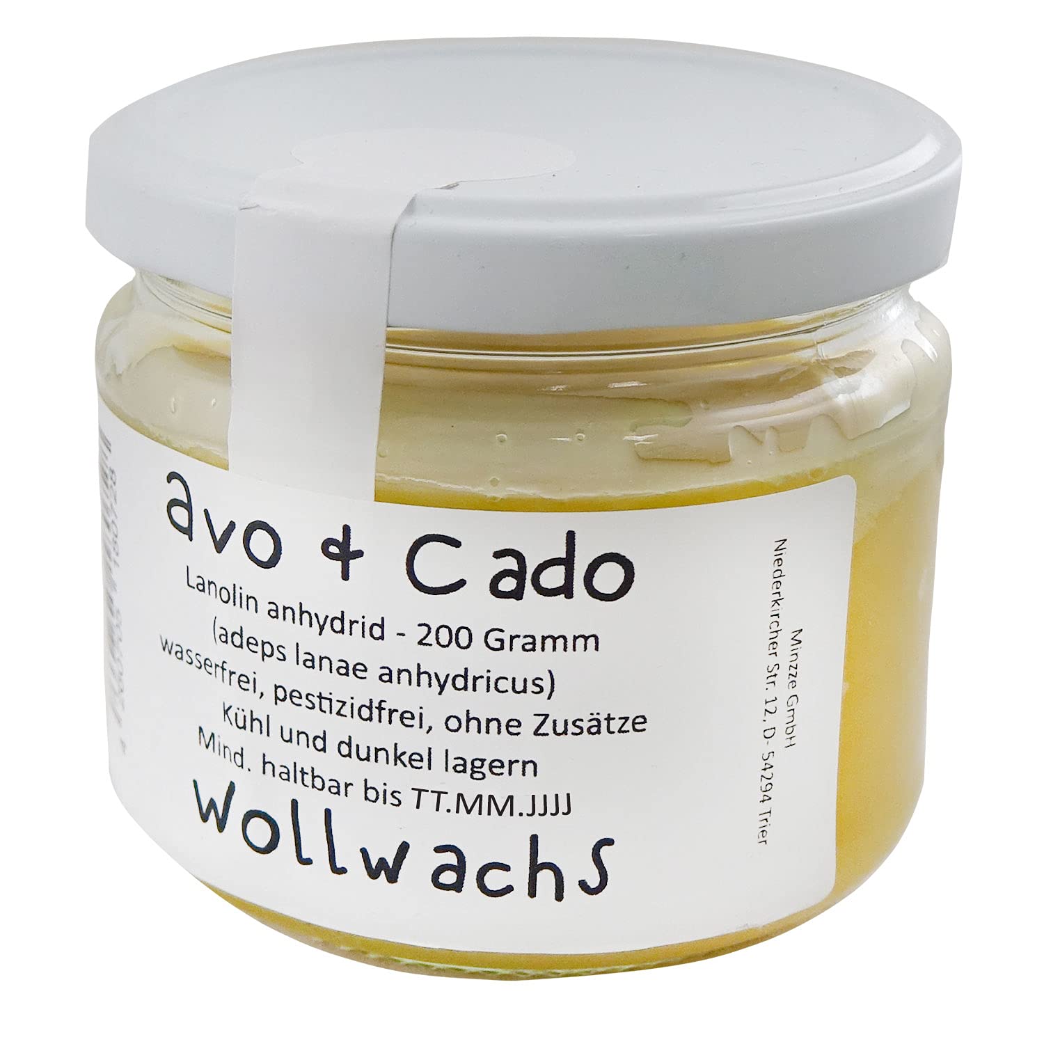 avo+cado Wollwachs 200g im Glas - zur Wollimprägnierung - zum Fetten von Wollwindeln und Wollkleidung - Brustwarzensalbe Creme - 100% reines Lanolin Schafwollfett - Wasserfrei und pestizidfrei