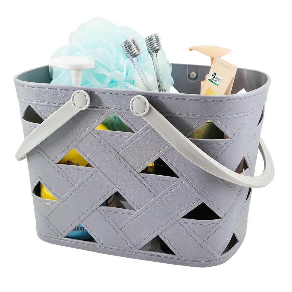 MINDFARGE Portable Shower Caddy Tote Plastic Storage Basket with Thick Handle and Drain Holes Box Organizer Bin for