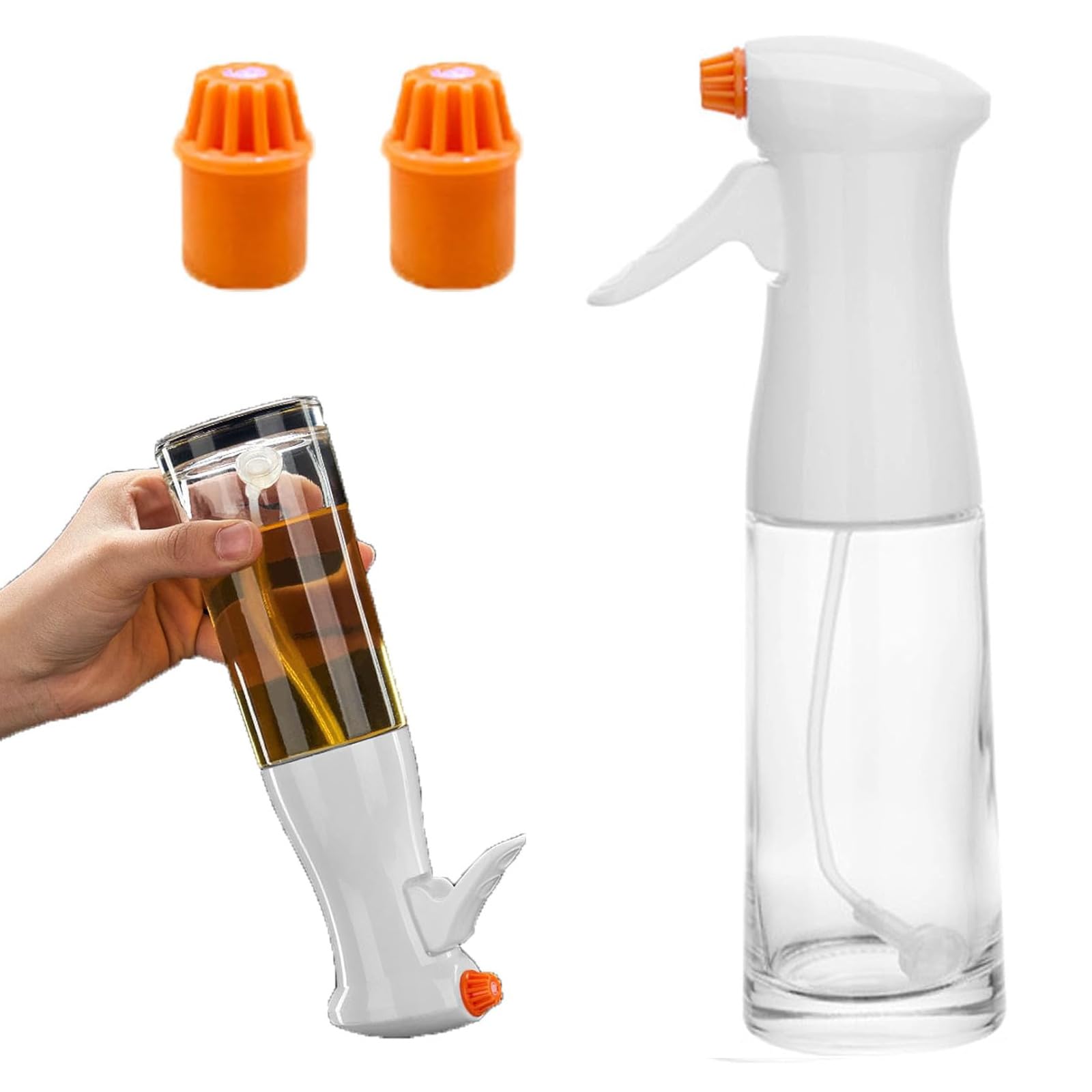 Tasber White Oil Sprayer, 200M Glass Oil Dispenser Bottle, 2 In 1 Oils Spritzer Spray Bottle For Kitchen Accessories, Widely Suitable For Air Fryer, Bbq, Baking, Salad (White)