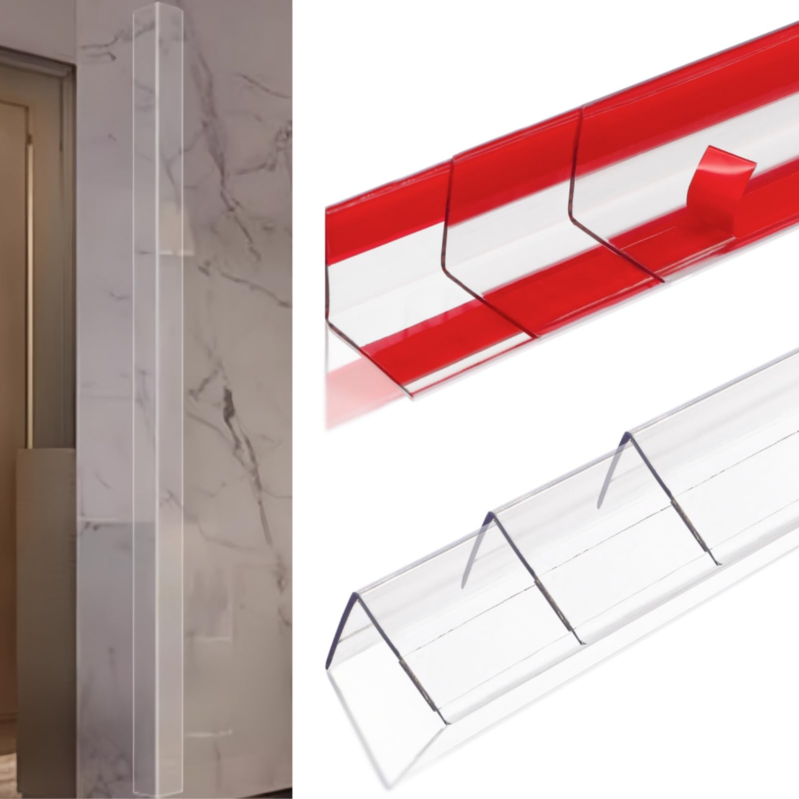 Confezione da 6 protezioni autoadesive per angoli da parete, 90,3 x 4,5 cm, trasparenti, bordi taglienti, in plastica, strisce a prova di bambino per telaio della porta dei bambini