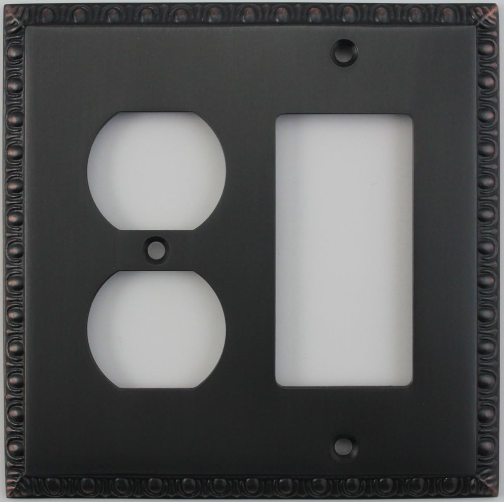Egg & Dart Oil Rubbed Bronze 2 Gang Combo Switch Plate - 1 Duplex Outlet 1 GFI Outlet/Rocker Switch