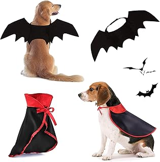LKEX Halloween Large Dog Costume, Pet Bat Wings & Vampire Cloak, 2 Pack, Dog Funny Holiday Clothes for Bloody Zombie Cosplay Party