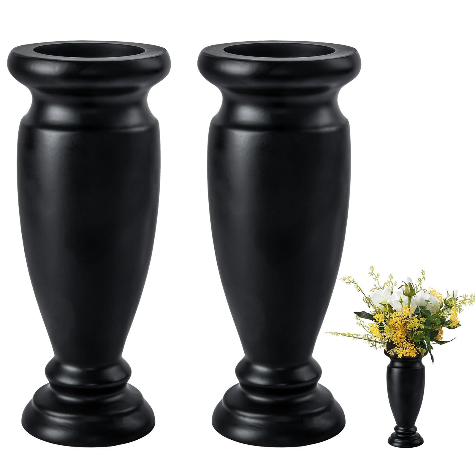 Vase en résine pour tombe haut de gamme avec porte-fleurs noir x2