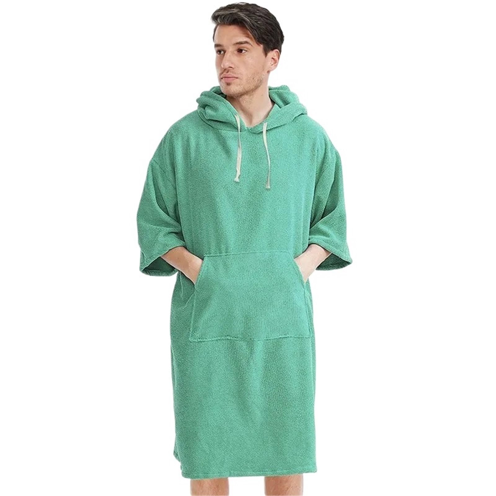ATEUXOL Quick-drying Surf Poncho Quick Dry Solid Microfiber Changing Robe Surf Poncho Hooded Beach Towel for Adults Men and Women(Color5)
