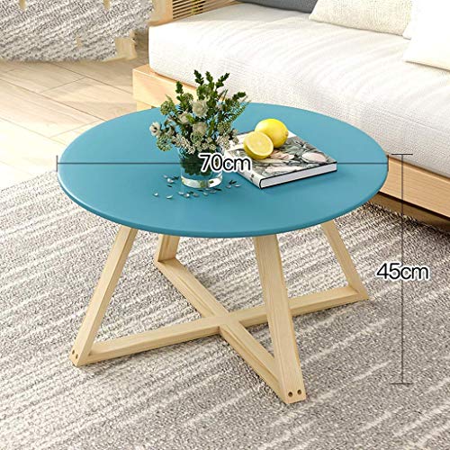 Table café bois massif salon canapé balcon mini table thé bleu 70x45 - 6
