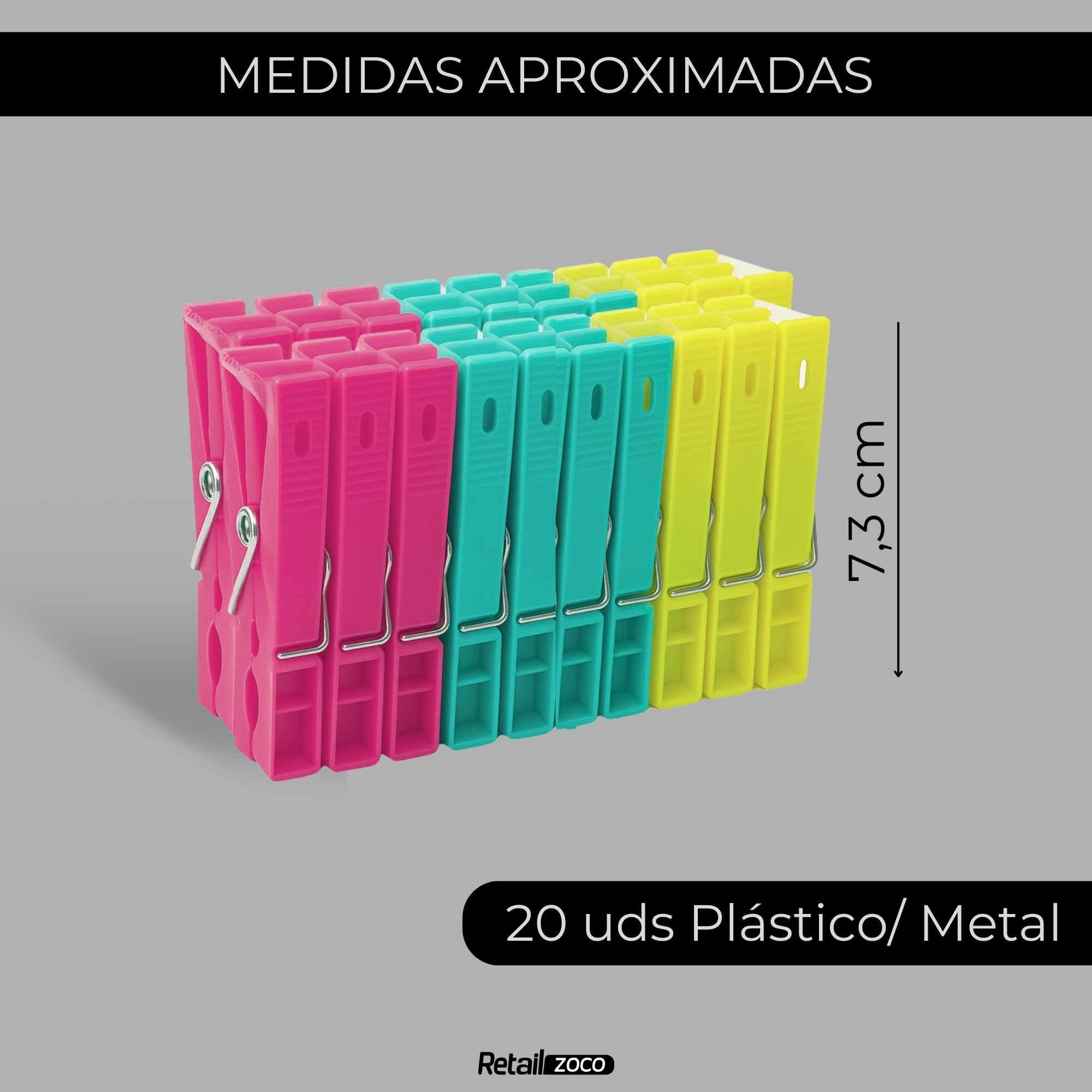 TECHZOCO Pinzas para Tender, Pinza de Ropa, Pinzas para canasto, Plástico Resistentes, aptas para Interior y Exterior, Longitud de 7 cm, Plástico, Incluye 20 Unidades Multicolor