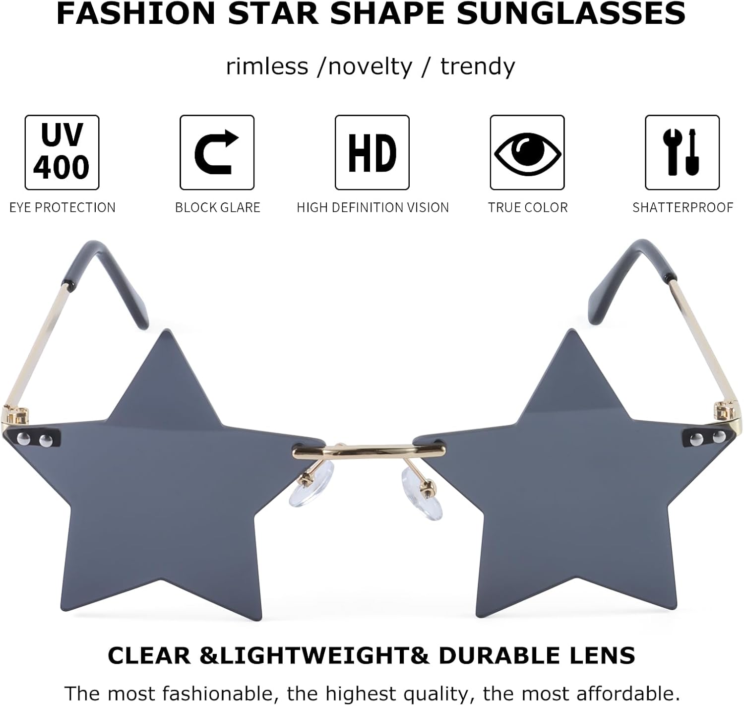 Rimless Star Sunglasses Colorful Sunglass for Women Pentagram Sunglasses Halloween Party Favor Star Glasses - Image 2