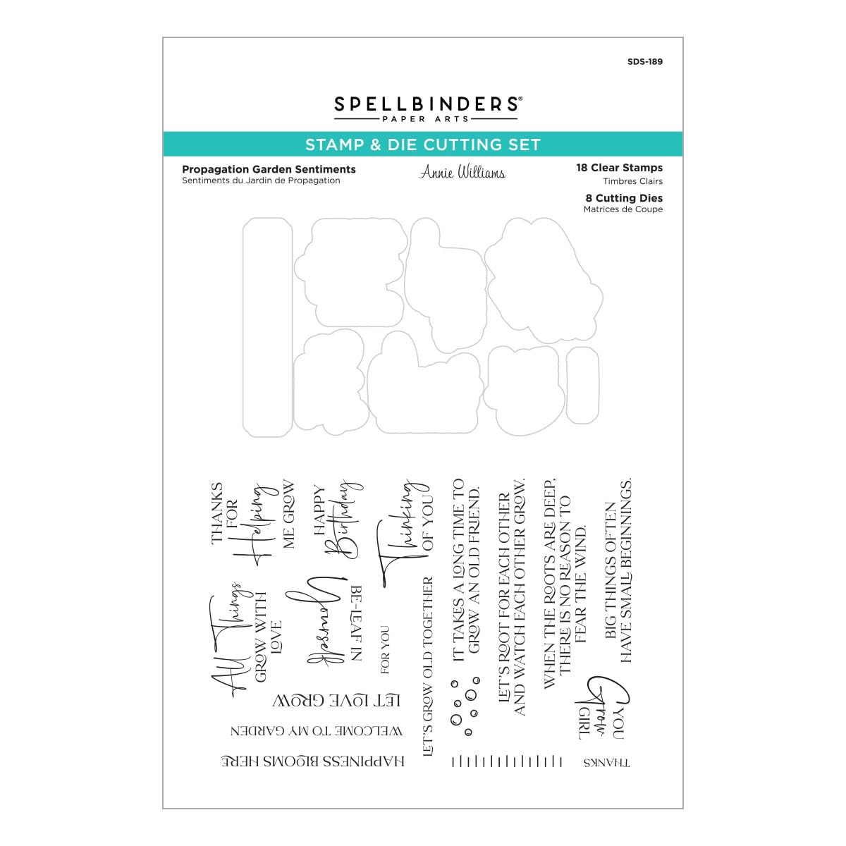 Spellbinders Metal Sds-189 Propagation Garden Sentiments Stamp & Die Cutting Set From The Propagation Garden Collection By Annie Williams