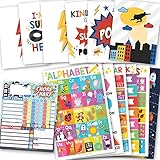 Hadley Designs 6 Reversible Superhero Wall Decor Prints Nursery Decor 1 Kids Chore Chart Magnetic, Reward Chart for Kids, 16 Educational Posters for Classroom Decor, Baby Shower Decorations