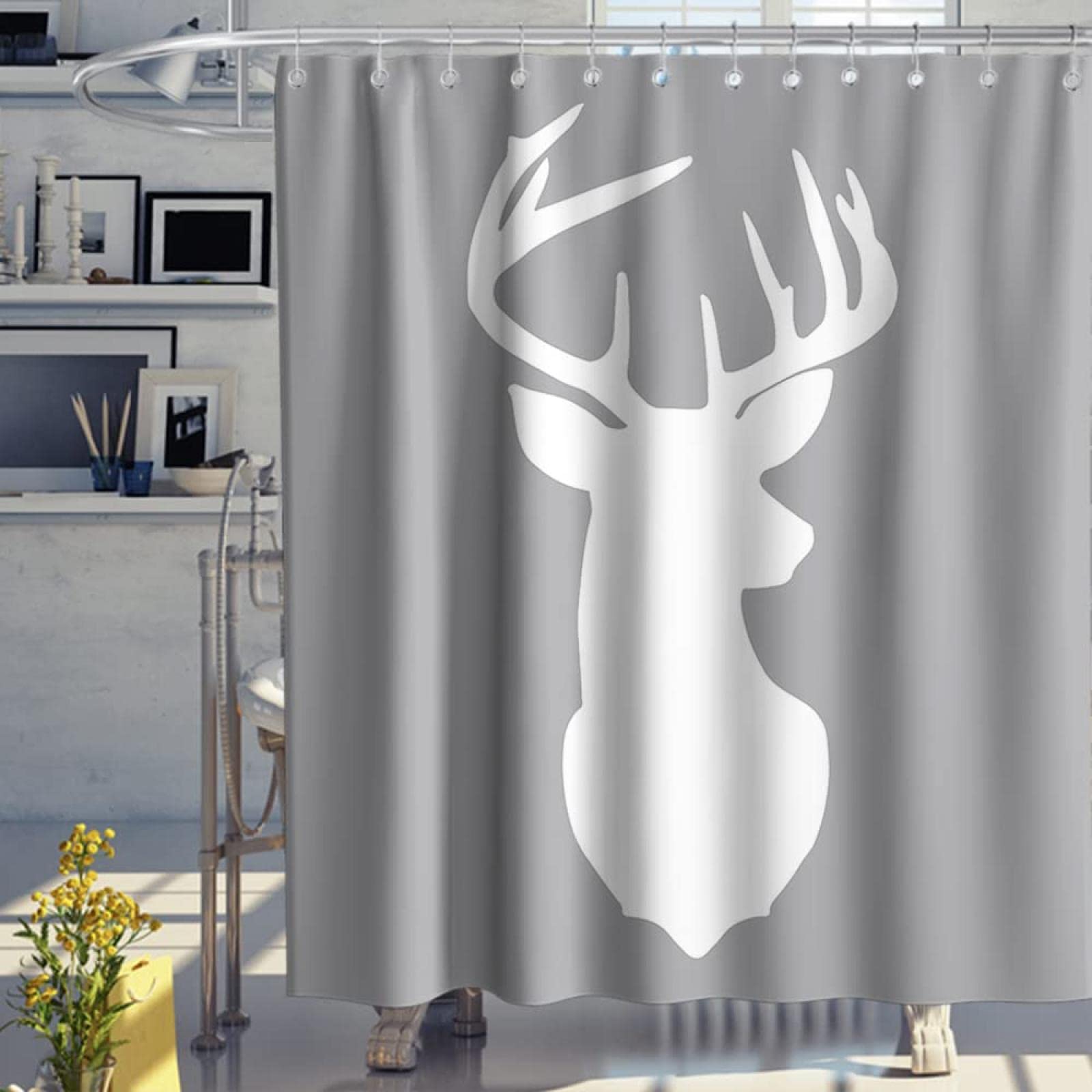 Rideau de douche bois de cerf noir 100x200 cm avec crochets pour salle de bain