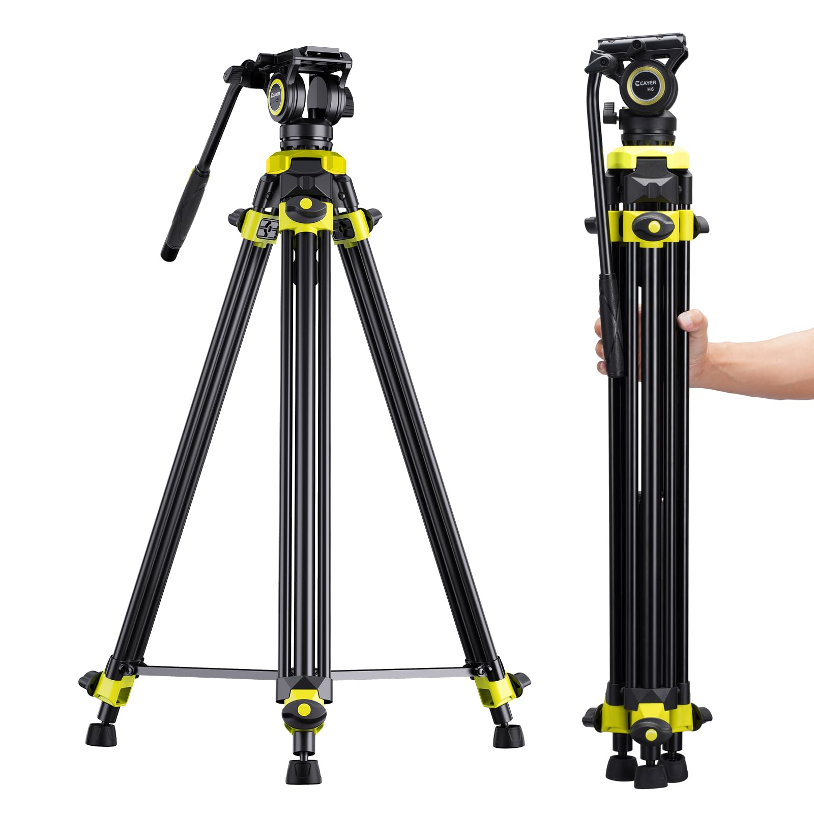 Cayer BV01 Treppiede Video Compatto con Testa Fluid - Treppiede Professionale 165 cm con, Treppiede da Viaggio Leggero in Alluminio, Carico Massimo 6 kg per DSLR, Camcorder, Fotocamera
