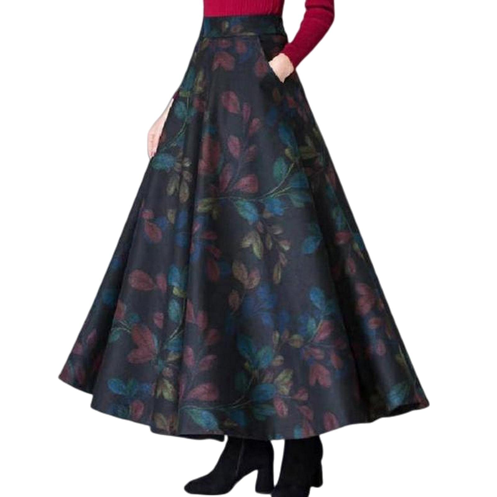 Falda larga de oficina, falda elegante, cálida, versátil, de cintura alta, acampanada, maxi, color, 44