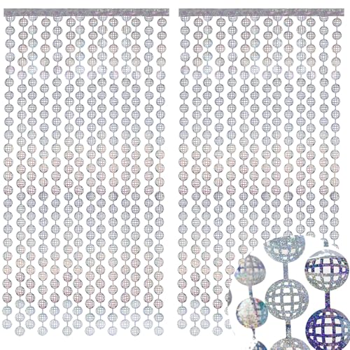 Vsosfiza Disco Party Decorations - 2 Packs Silvery Disco Ball disco Foil Fringe Streamers Curtains for Bachelorette Birthday Backdrop Decorations School prom 80s Party decorations (3.3x6.6 ft)