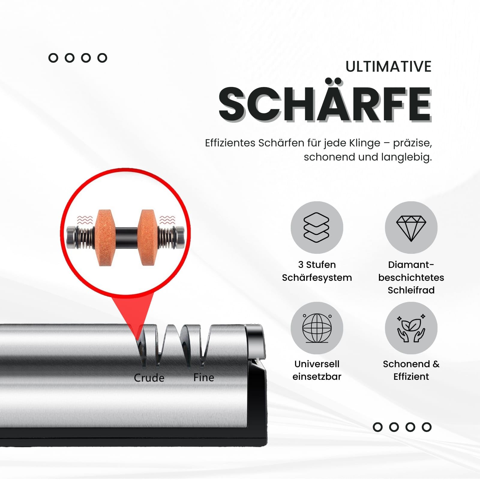 Elektrischer USB Messerschärfer - Diamant Messerschleifer für Grob- & Feinschliff - Sicher & effizient mit 3-Stufen Schärfsystem für Messer & Scheren - Modell 1