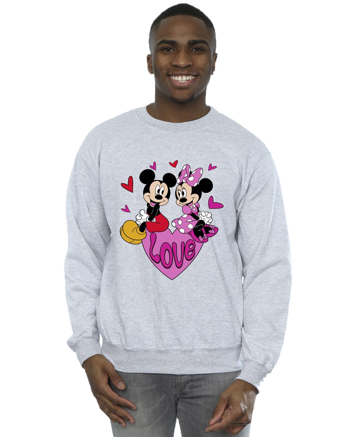 Disney Men's Mickey & Minnie Love Hearts Sweatshirt Sport Grey Small