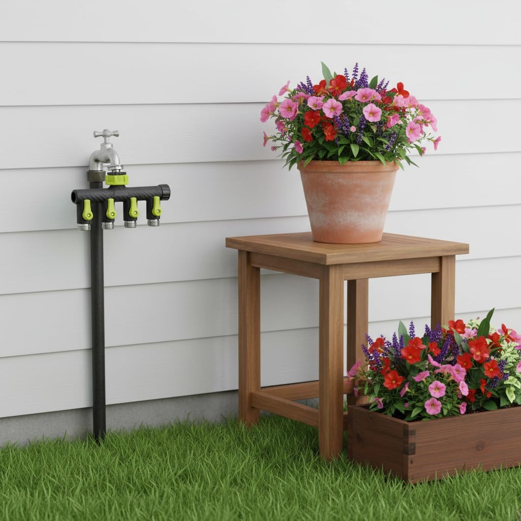 HomeRoots 554328 6 x 7 x 2 in. Black & Light Green Zinc Alloy Garden Hose Splitter