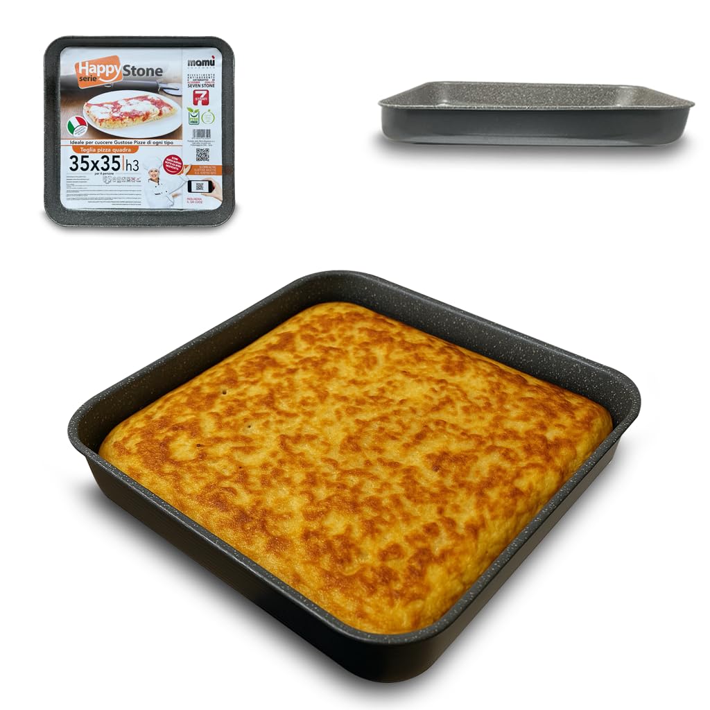 ARCA, Teglia Bassa Quadrata 35x35x3 cm per Forno, Antiaderente e Adatta alla Lavastoviglie, Ideale per Pizza e Altre Ricette, in Alluminio, Made in Italy